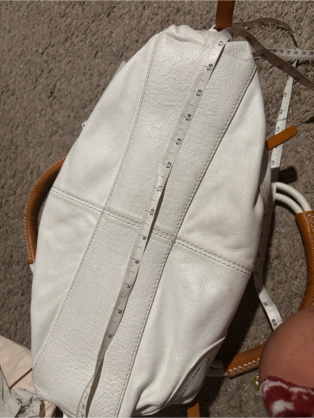 Sondra Roberts White with Tan trim Leather Satchel Handbag. - Picture 10 of 14